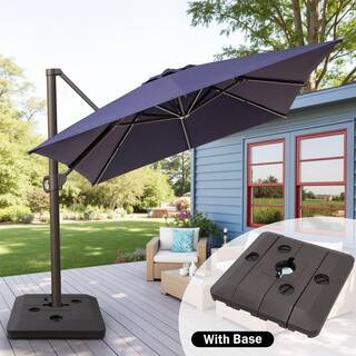 13 ft. x 10 ft. Rectangular Cantilever Patio Umbrella with 350 lb. Weighted Base Outdoor Shade Umbrellas in Navy Blue | The Home Depot