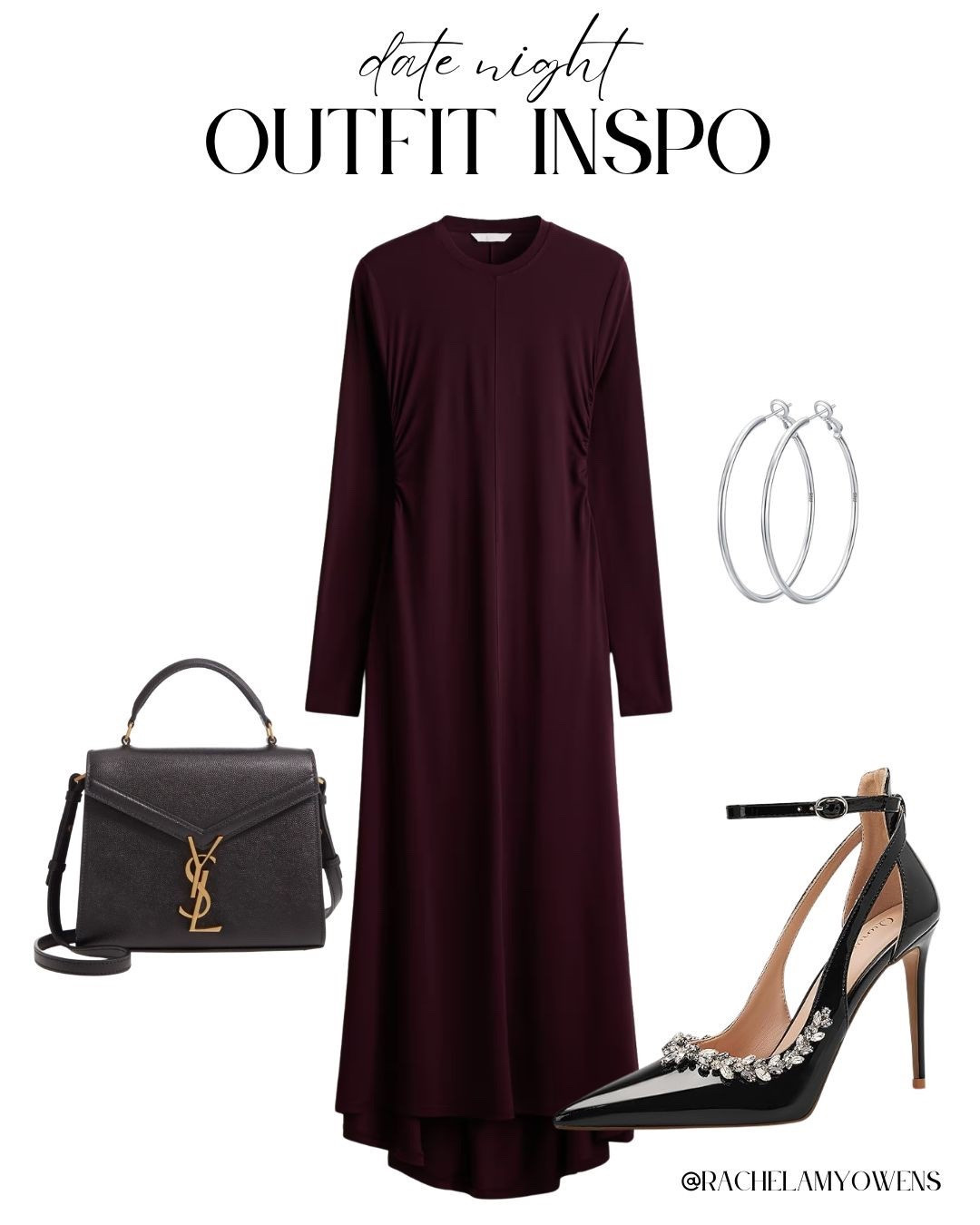 Deep Tones & Evening Elegance! 🍷
Elevate your next night out with this sophisticated and sleek ensemble! 🖤
I am obsessed with the statement piece: a stunning long-sleeve maxi dress in a rich burgundy hue, featuring elegant side-ruching for a flattering silhouette. I paired this timeless dress with high-shine black patent pumps adorned with a dazzling crystal-embellished strap. To finish the look, I added a classic black leather top-handle bag and simple silver hoop earrings for a touch of refined glamour!
#OOTD
#DateNightOutfit
#MaxiDress
#BurgundyDress
#EveningLook
#HolidayStyle
#PointedToeHeels
#DesignerBag
#SilverHoops
#ChicStyle
#LTKStyle
#OutfitInspo
#ClassyFashion
#WinterFashion
#NightOutLook


#LTKspring #LTKspringtrends

#LTKootd
