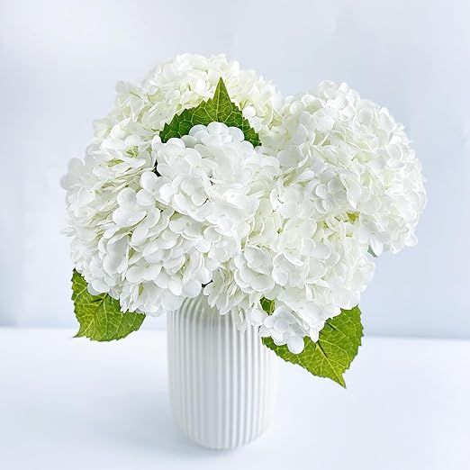 YalzoneMet RUZUQE 3 Pcs 21in White Artificial Hydrangea Flower Natural Lifelike Real Touch Faux L... | Amazon (US)