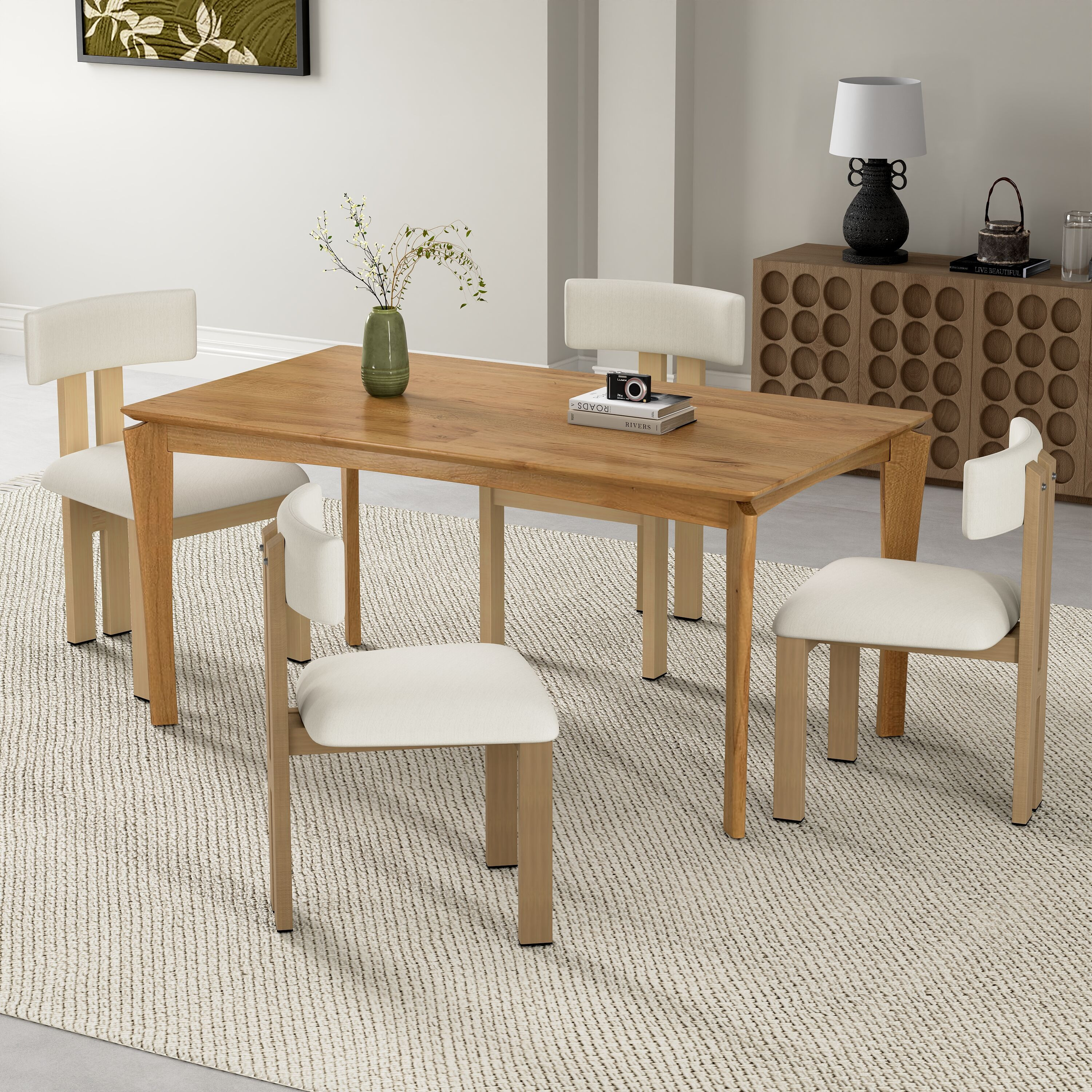 Christopher Knight Home 5 Piece Dining Set Upholstered Armless Metal Legs Dining Chairs and Wood Dining Table Beige Natural one_size | 323878 | Lowe's