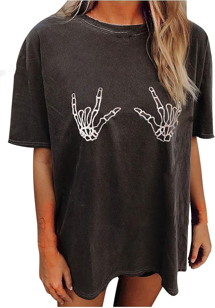 Avanova Women Graphic Letter Print Oversized T Shirt Short Sleeve Casual Summer Loose Fit Tee Top | Amazon (US)