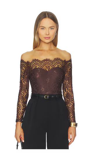 Rivka Off Shoulder Bodysuit in Brown | Revolve Clothing (Global)