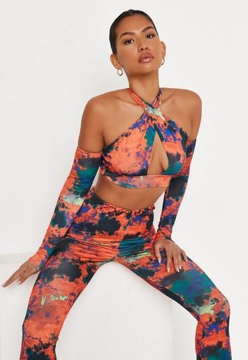 Missguided - Orange Abstract Print Slinky Cross Front Bralette | Missguided (US & CA)