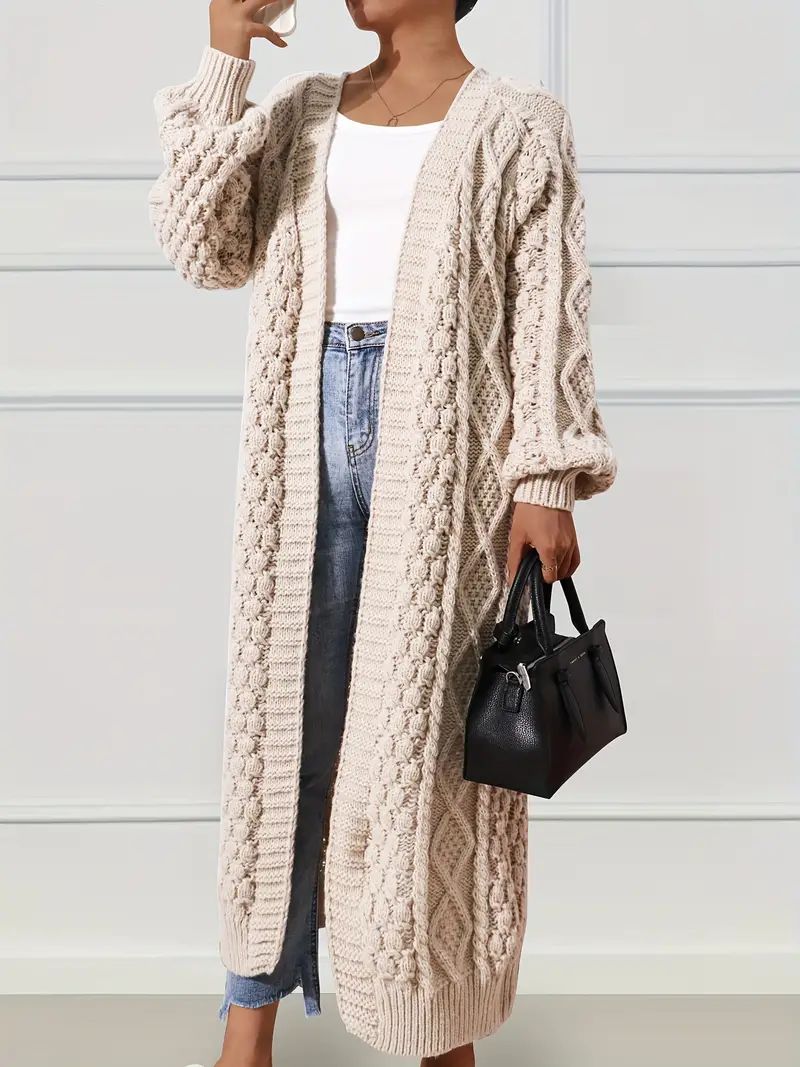 Open Front Chunky Cable Knit Cardigan Casual Long Sleeve - Temu | Temu Affiliate Program