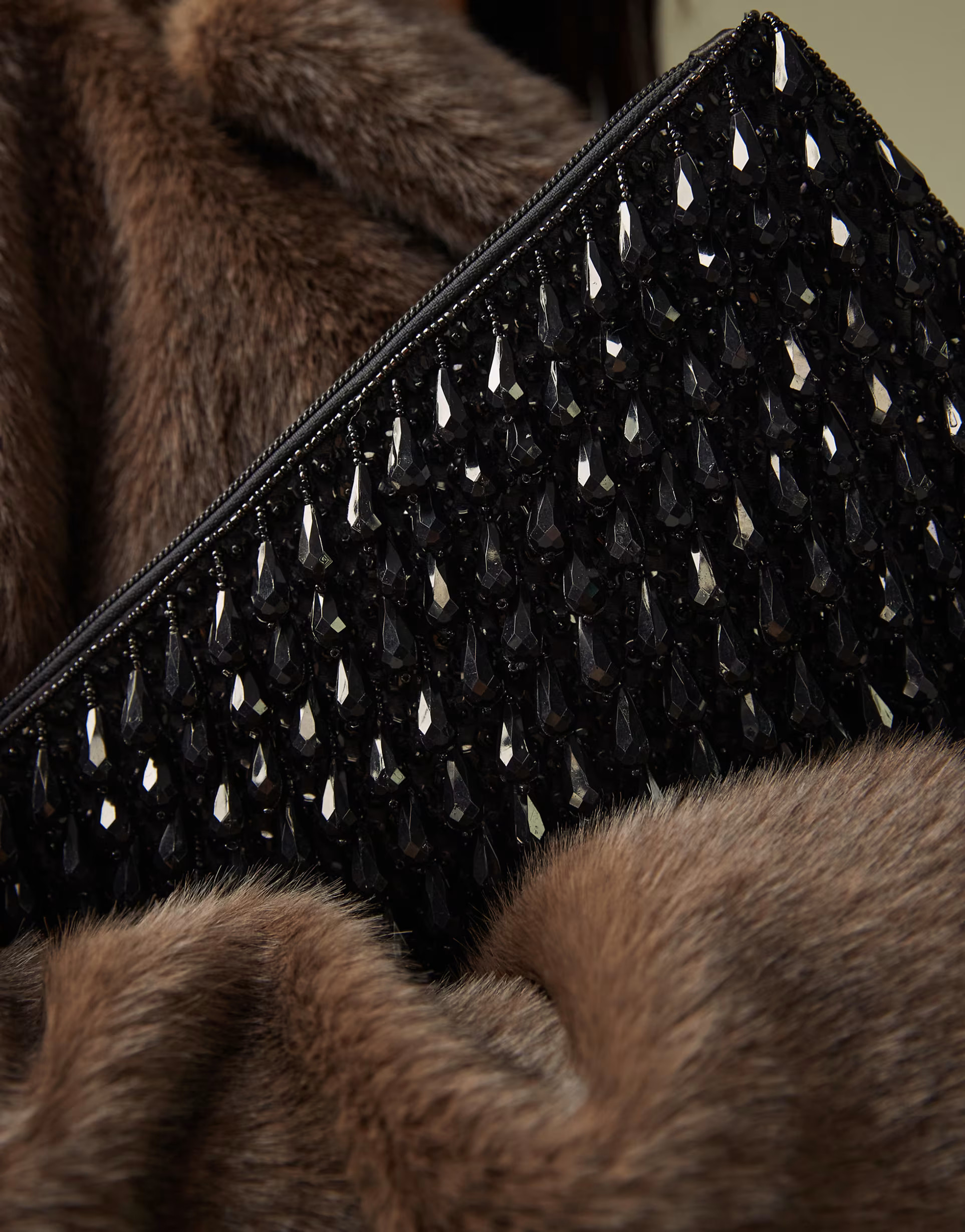 ASOS DESIGN zip top clutch bag in all over beads in black | ASOS (Global)