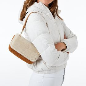 Sloane Suede and Shearling Shoulder Bag | Mark and Graham