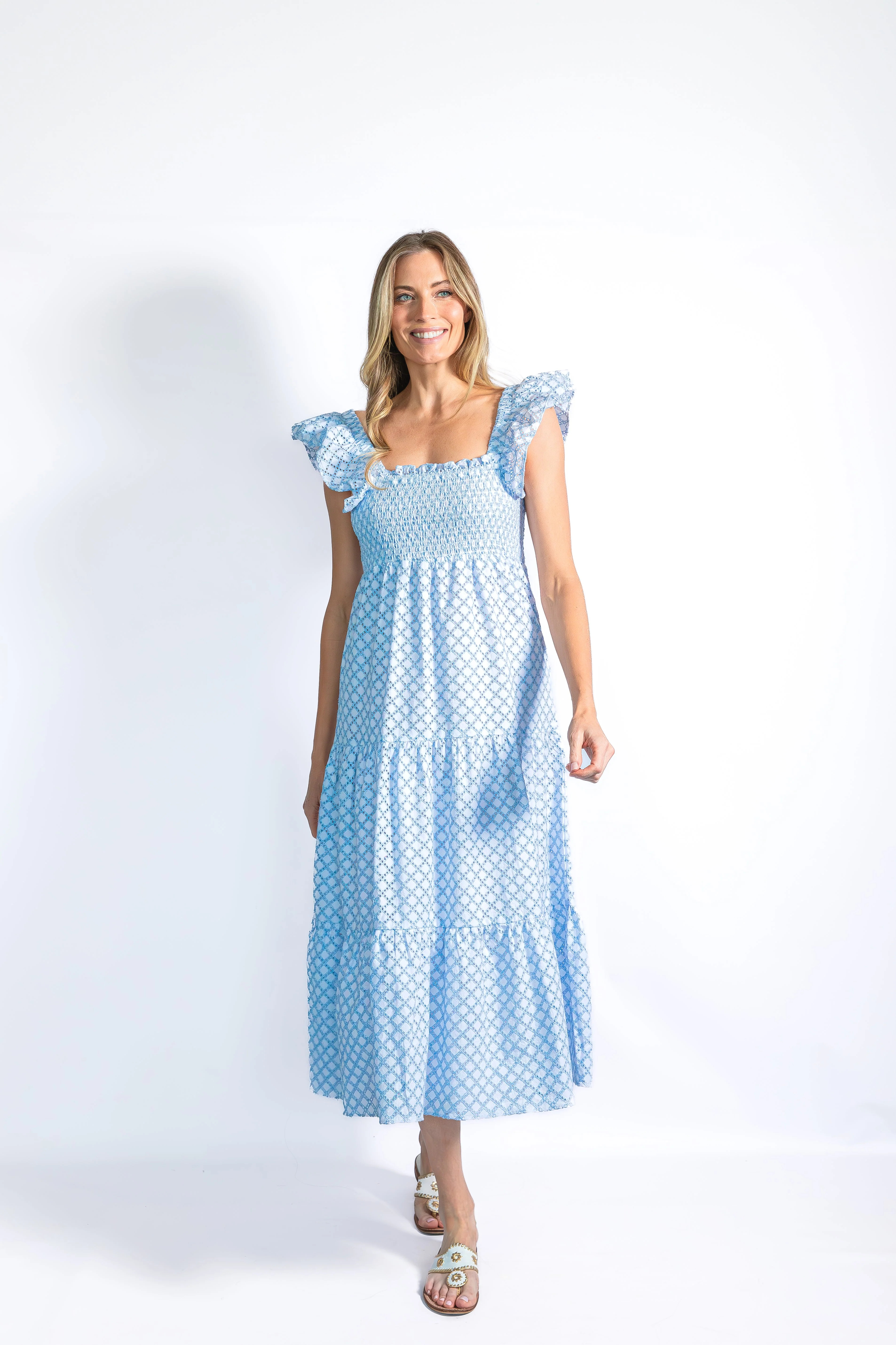 Lacecap Lattice Eyelet Smocked Midi Dress | Sail to Sable
