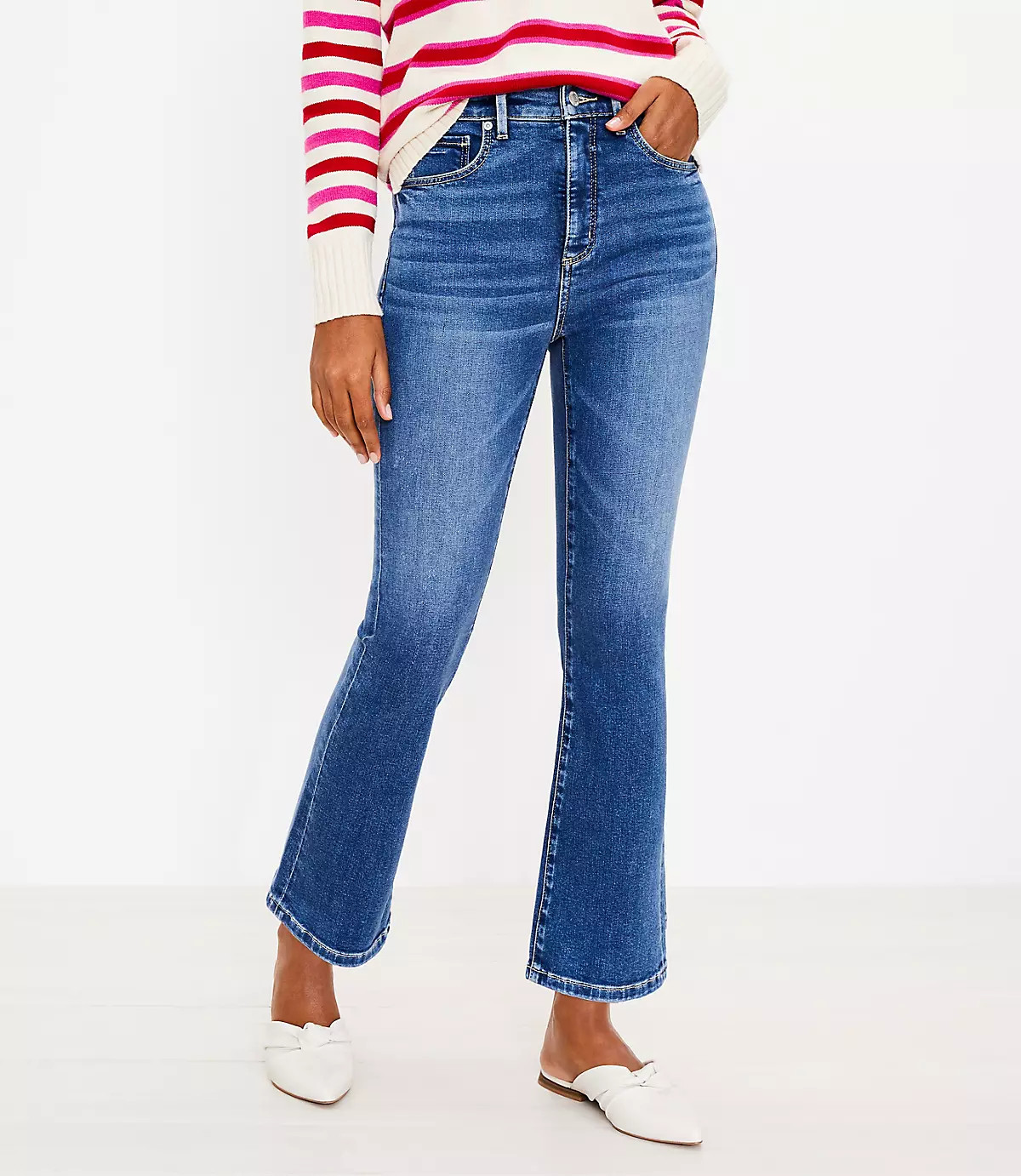 High Rise Kick Crop Jeans in Dark Indigo Wash | LOFT | LOFT