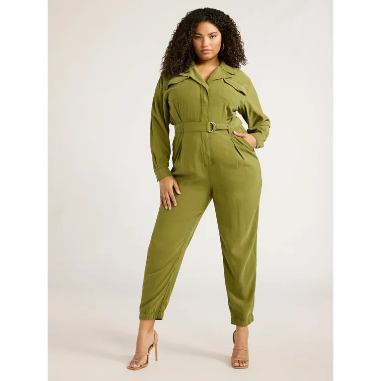 Sofia Jeans Women's and Women's Plus Size Utility Jumpsuit with Long Sleeves, 26" Inseam, Sizes X... | Walmart (US)