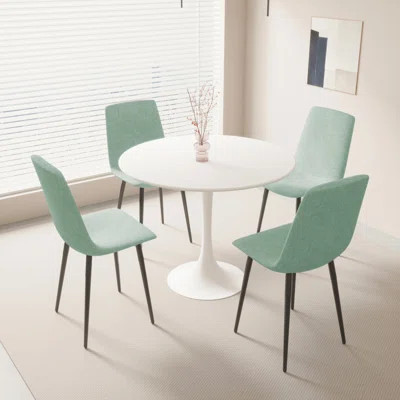 31.5 Inch Round MDF Dining Table Set For 4, Easy Clean With Durable Metal Legs And Comfortable Linen Upholstered Chairs, Dining Table Set | Wayfair North America