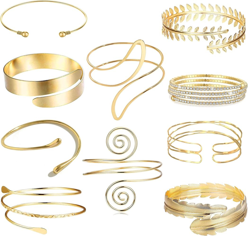 10 Pcs Arm Cuff Bracelets for Women Upper Arm Bands Armband Armlet Cuff Bangle Bracelet Open Adju... | Amazon (US)