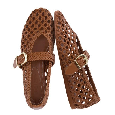 CUSHIONAIRE Wit Hand Woven Womens Flats, Mary Jane Ballet Flat with Adjustable Buckle Braided Strap and Cushioned Memory Foam, Cognac 8W | Target
