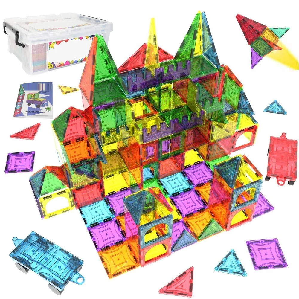 108pcs Magnet Tiles Magna Award Winning Building Magnetic Toy with Bin | Walmart (US)