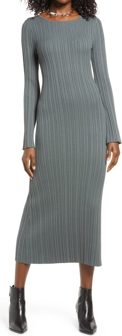 Twist Back Ribbed Long Sleeve Midi Dress | Nordstrom