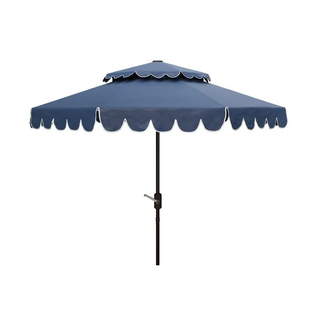 SAFAVIEH Outdoor Collection Venice 9-Foot Round Double Top Umbrella Navy/White | Walmart (US)