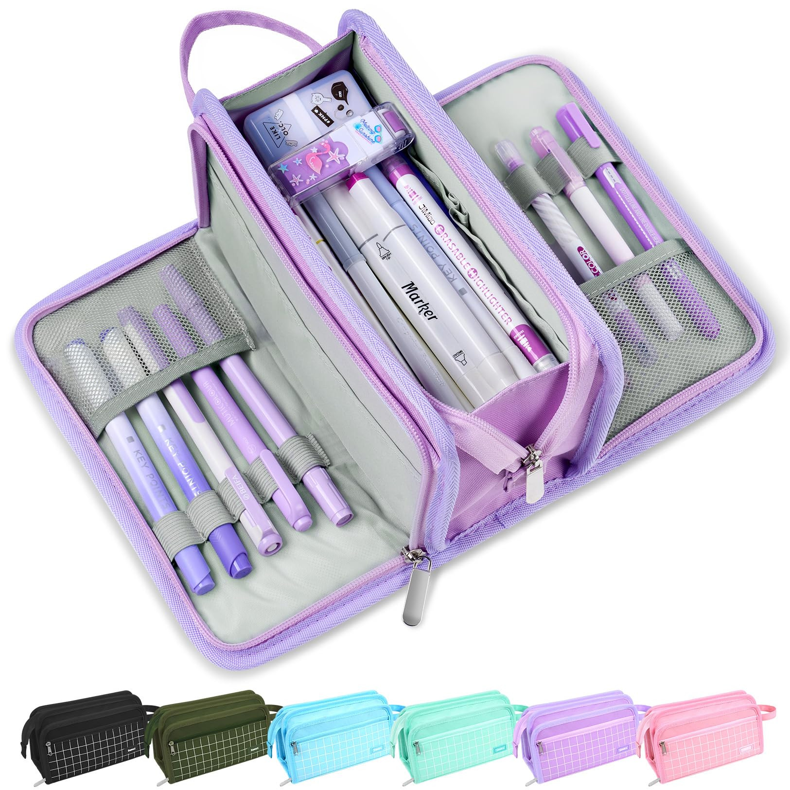 Sooez Large Pencil Case, Big Capacity Pencil Pouch Pen Bag with 3 Compartment, Portable Canvas St... | Amazon (US)