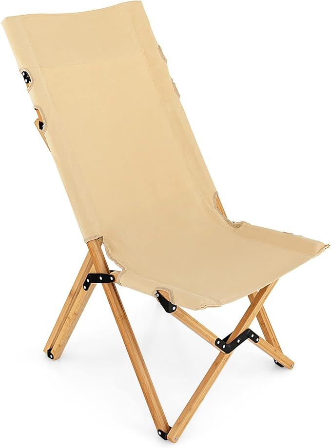 Giantex Folding Camping Chairs, Portable Beach Chairs with 2-Level Adjustable Backrest, Bamboo Fr... | Amazon (US)