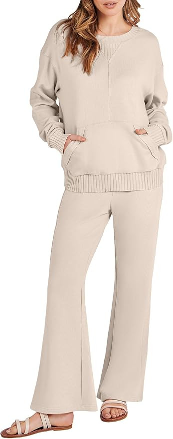 ANRABESS Women 2 Piece Outfits Lounge Set Long Sleeve Sweatshirt With Pocket Wide Leg Pants match... | Amazon (US)