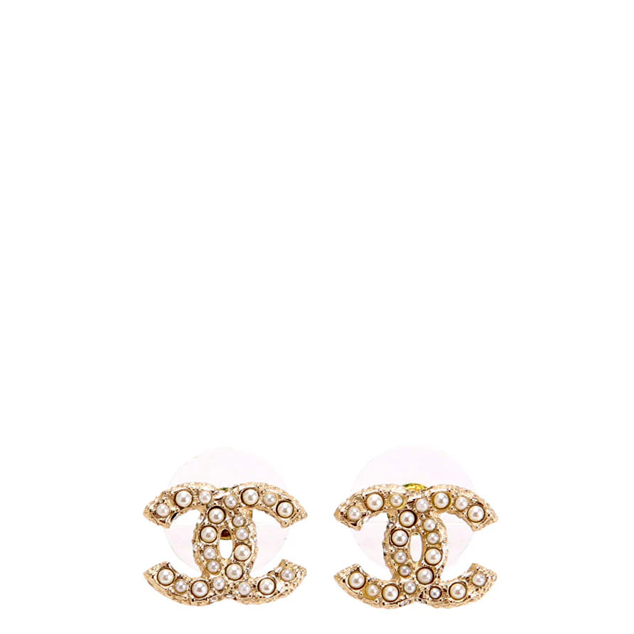 CC Pearl Stud Earrings Gold | Keeks Designer Handbags