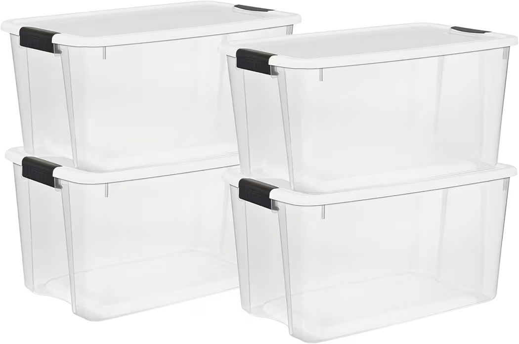 Sterilite 4 Pack Ultra Latching Box, Storage Bins with Lids, Clear Plastic, 70 Quart - Heavy-Duty... | Amazon (US)