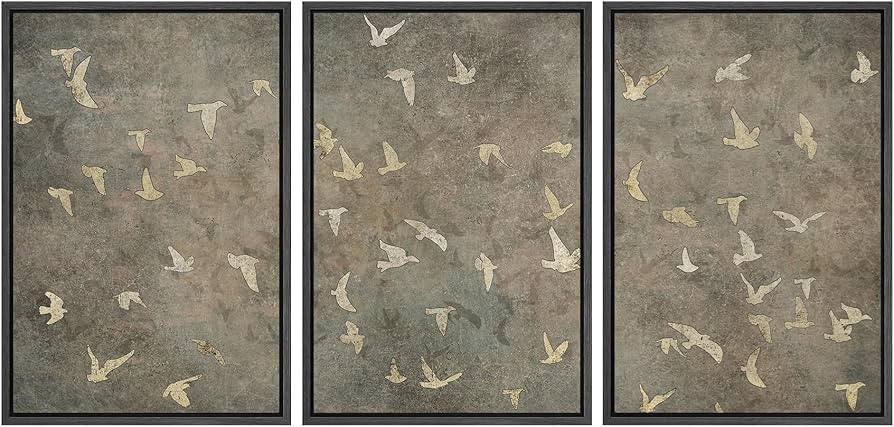 SIGNWIN Framed Canvas Print Wall Art Set Abstract Golden Birds in Flight Illustrations Modern Art... | Amazon (US)