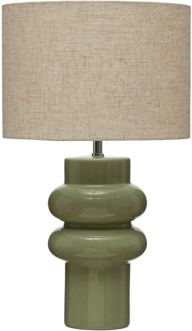 Bloomingville Stoneware Table Lamp with Linen Shade, Green | Amazon (US)