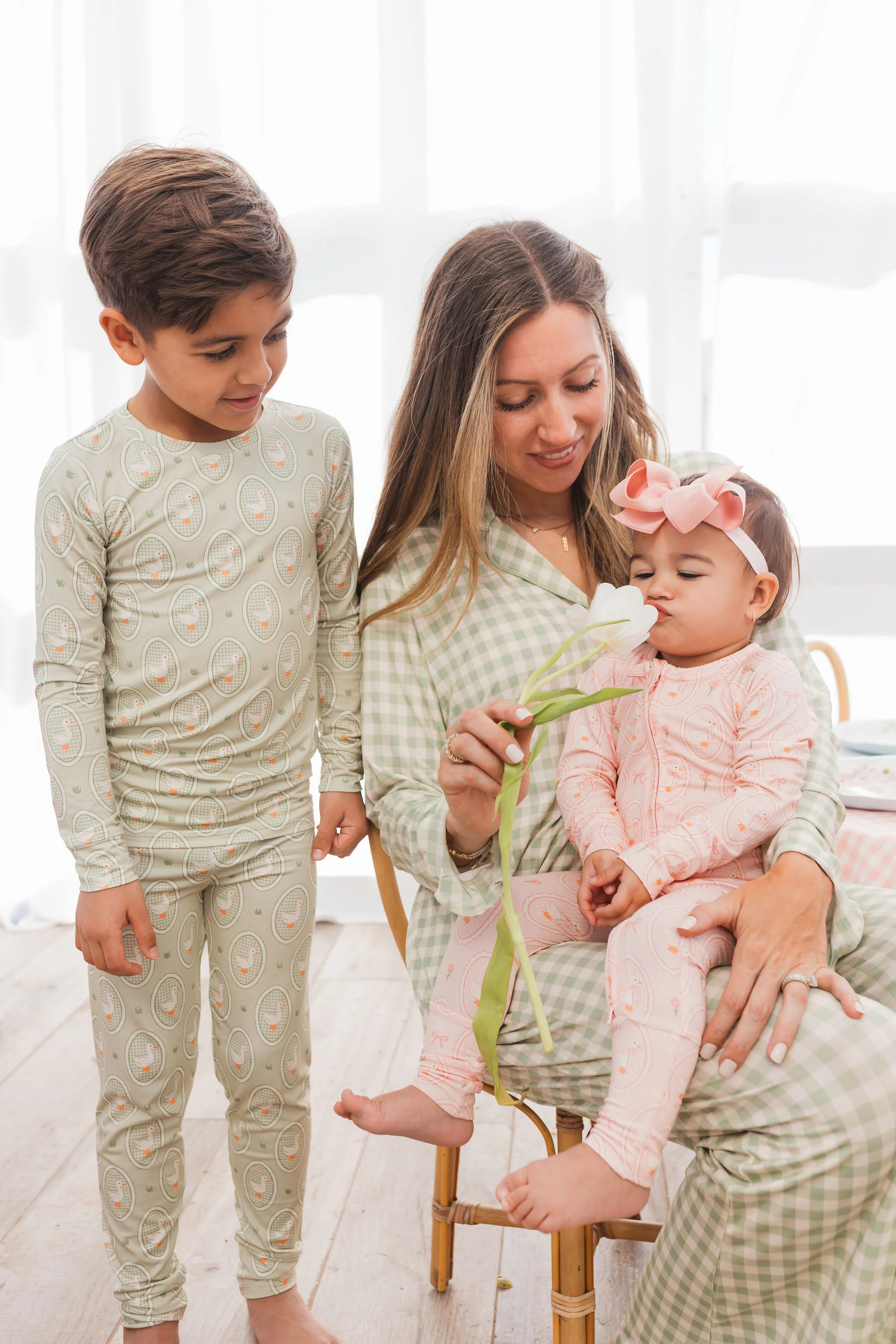 Green Gingham Women's Long Sleeve Ruffle Set | In My Jammers