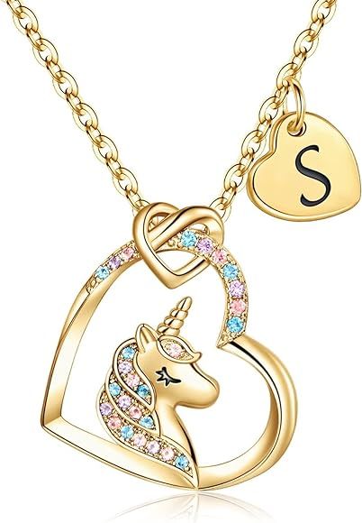 Hidepoo Heart Pendant Unicorn Necklace for Girls       
Gemstone: Cubic Zirconia | Amazon (US)