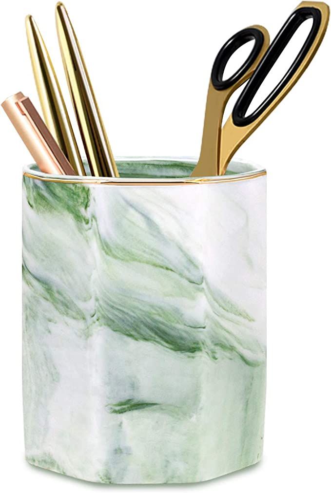WAVEYU Pencil Holder, Pencil Cup for Desk, Makeup Brush Holder Cup, Cute Pencil Stand Marble Deco... | Amazon (US)
