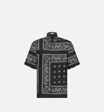 Short-Sleeved Shirt with Bandana Motif Navy Blue Silk Twill | DIOR | Dior Beauty (US)