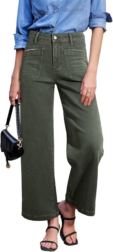 Sidefeel Women's Wide Leg Jeans High Waisted Stretchy Jeans Straight Leg Loose Fit Zimbaplatinum ... | Amazon (US)