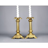 Pair Of Ornate Brass Palm Candlesticks | Vintage Gold Candleholders Bronze Metal Taper Candle Holders Mid Century Beach House Decor | Etsy (US)