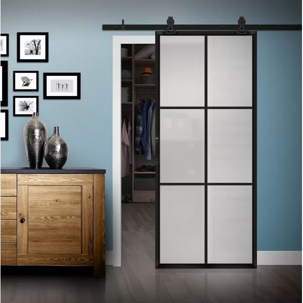 Glass and Metal Tribeca Barn Door with Installation Hardware Kit | Wayfair North America