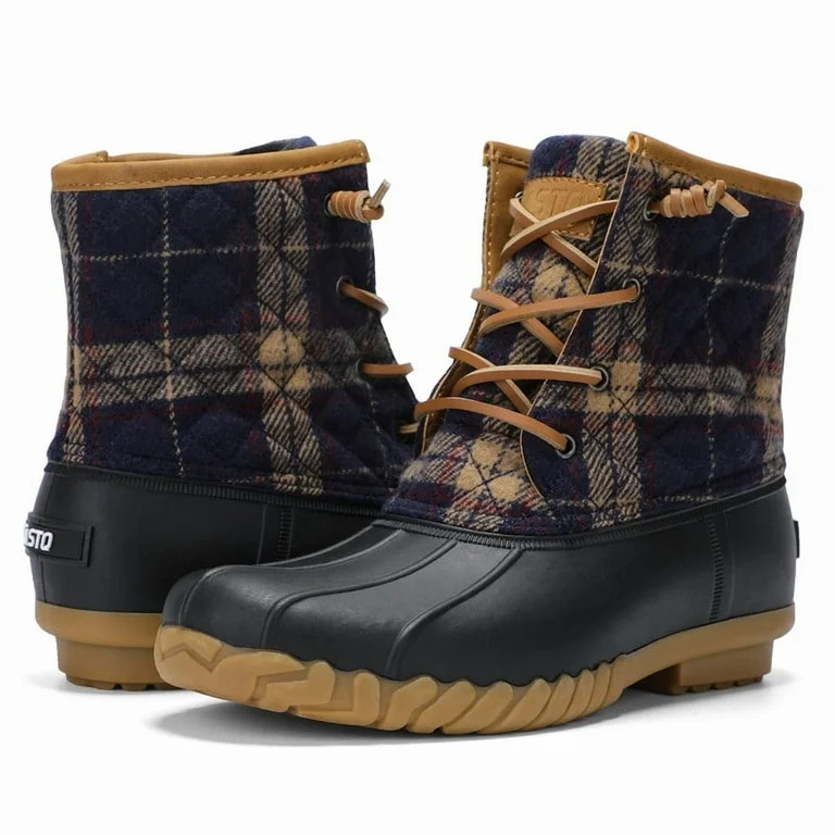 Womens Winter Snow Boots Duck Boots Fashion Side Zipper Waterproof Ankle Booties Navy Plaid, 7 US | Walmart (US)