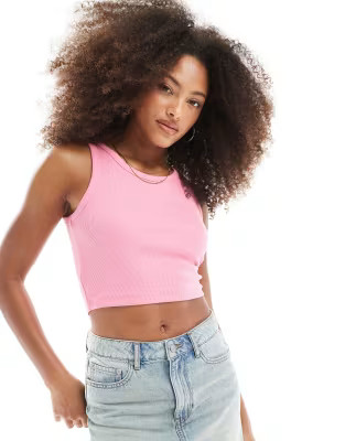 JJXX Fallon ribbed cropped vest in pink | ASOS (Global)