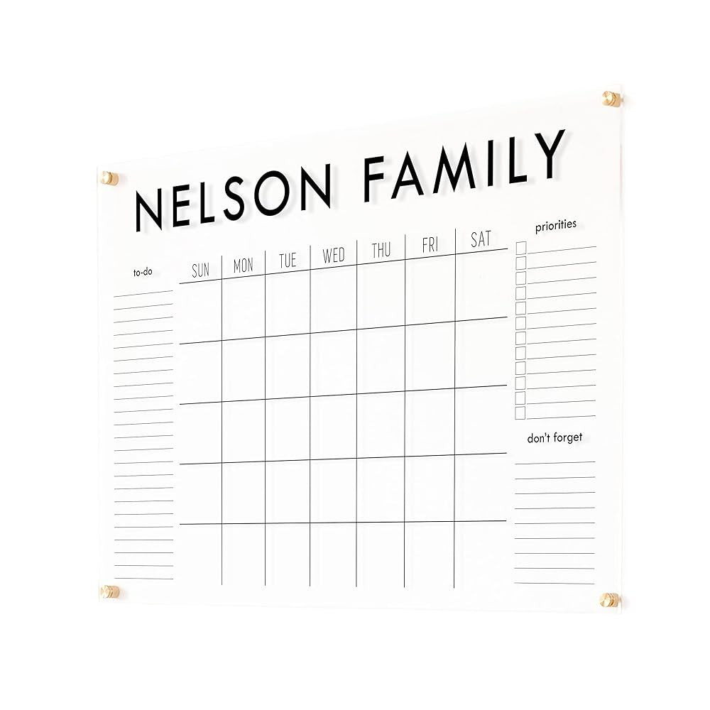 Large Acrylic Calendar, Dry Erase Monthly Acrylic Calendar, Dry Erase Wall Calendar | Amazon (US)