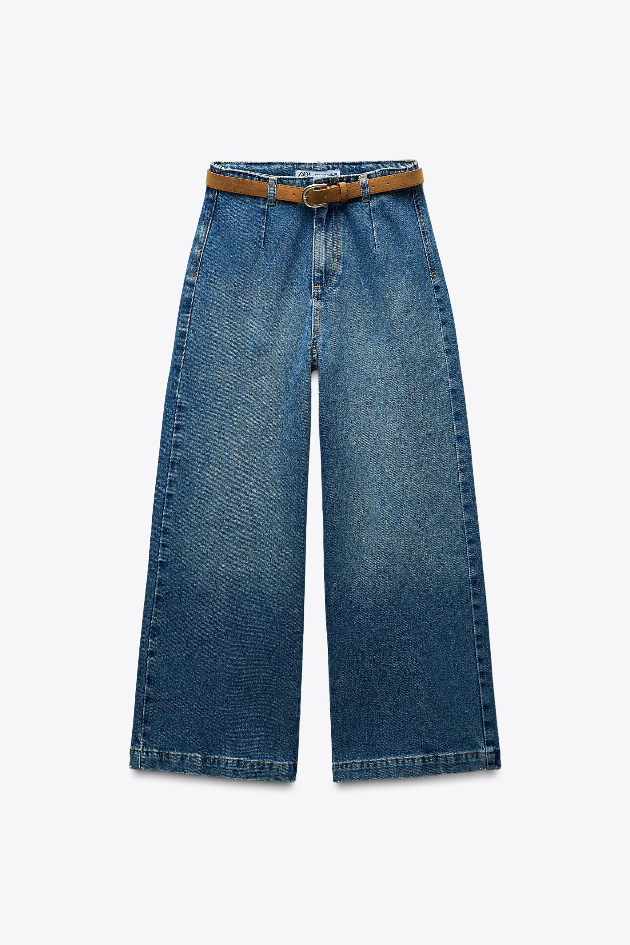 Z1975 BELTED HIGH RISE CROPPED WIDE LEG JEANS | Zara US