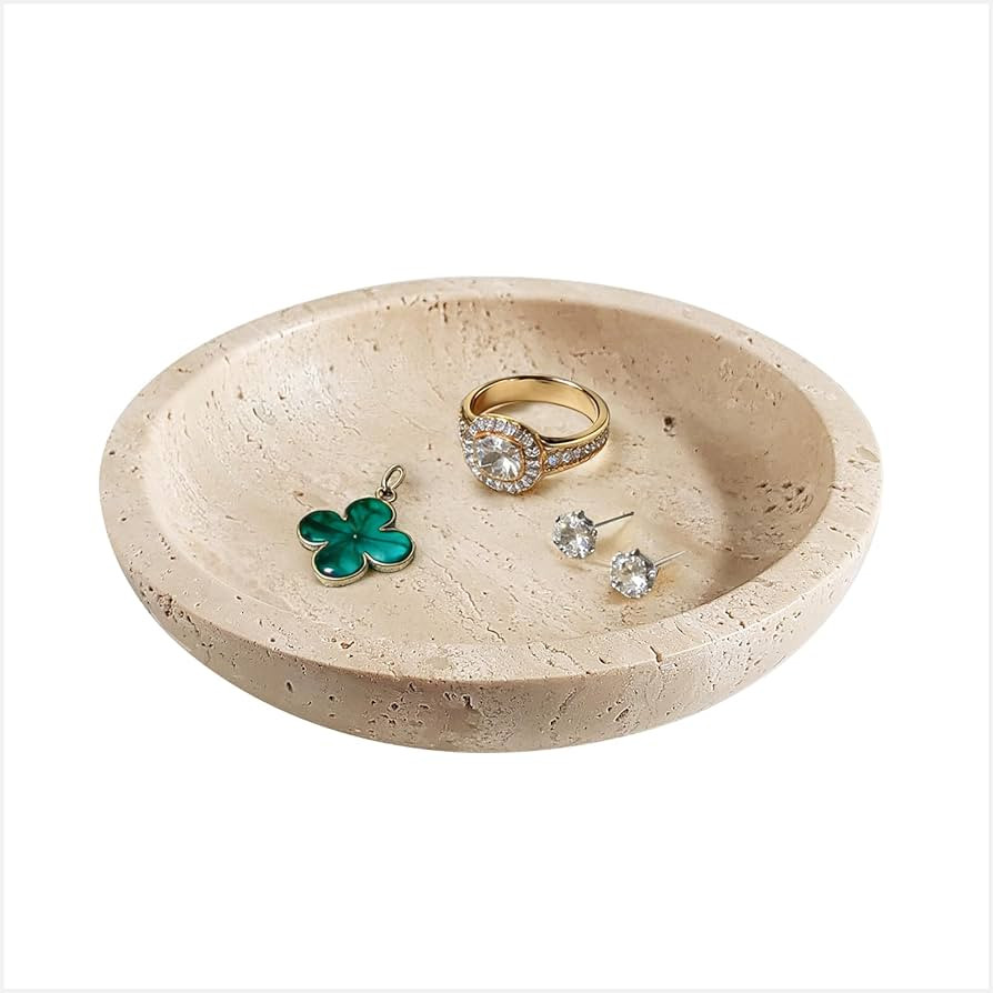 Jewelry Dish 5.5"x5.5",Natural Travertine Stone Trinket Dish - Round Decorative Vanity Tray for J... | Amazon (US)