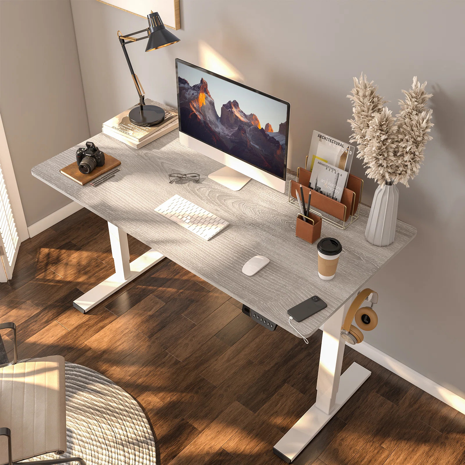 The Twillery Co. Mancheer Home Office Height Adjustable Standing Desk with USB Ports & Reviews | ... | Wayfair North America