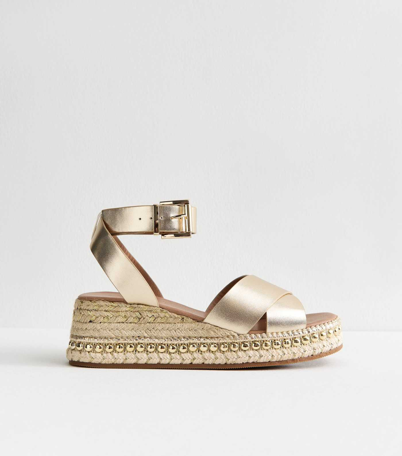 Gold Metallic Faux Leather Flatform Sandals | New Look | New Look (UK)