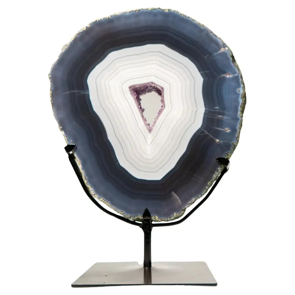 Gorgeous Dark Blue & White Lace Agate Geode | 1stDibs