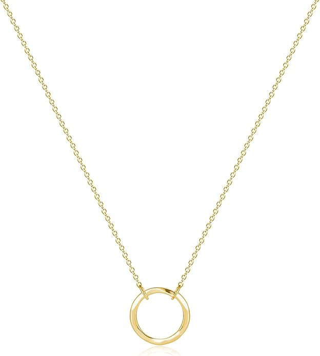 Fettero Pendant Necklace Gold Choker Layered Coin Open Karma Circle Full New Crescent Moon 14K Go... | Amazon (US)