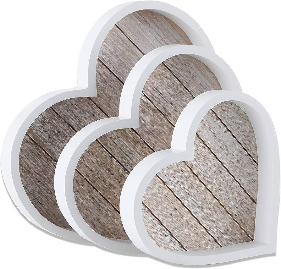 Wooden Heart Tray for Ottoman Coffee Table Tray Décor Set of 3 (Heart) | Amazon (US)
