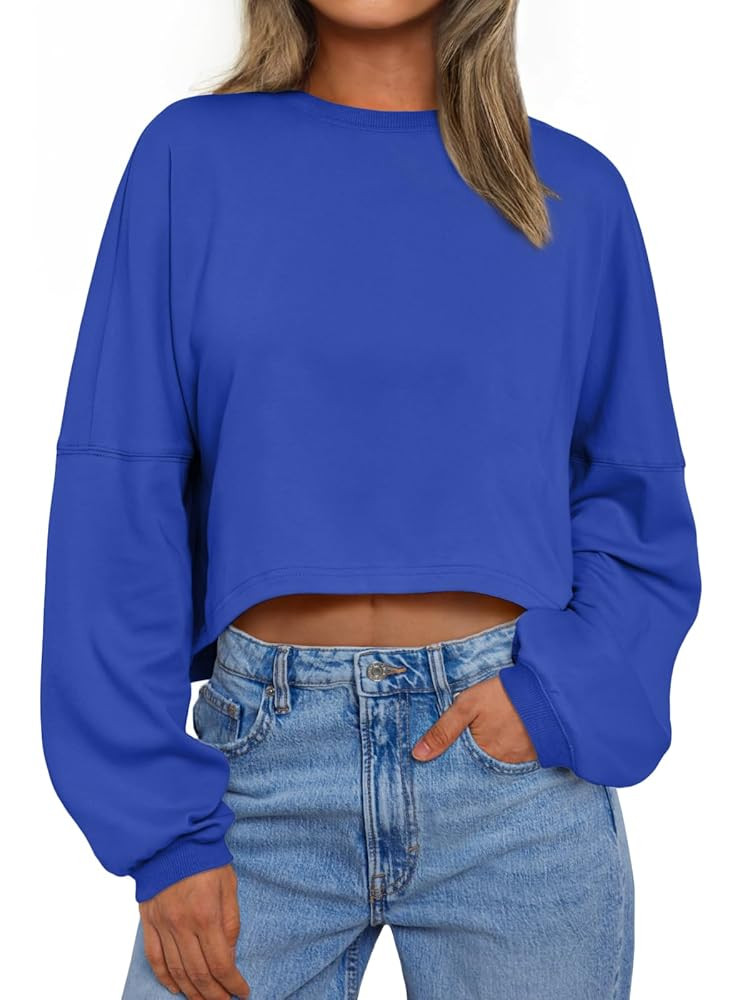 Trendy Queen Cropped Sweatshirts for Women Oversized Crewneck Sweaters Long Sleeve Tops Fall Wint... | Amazon (US)