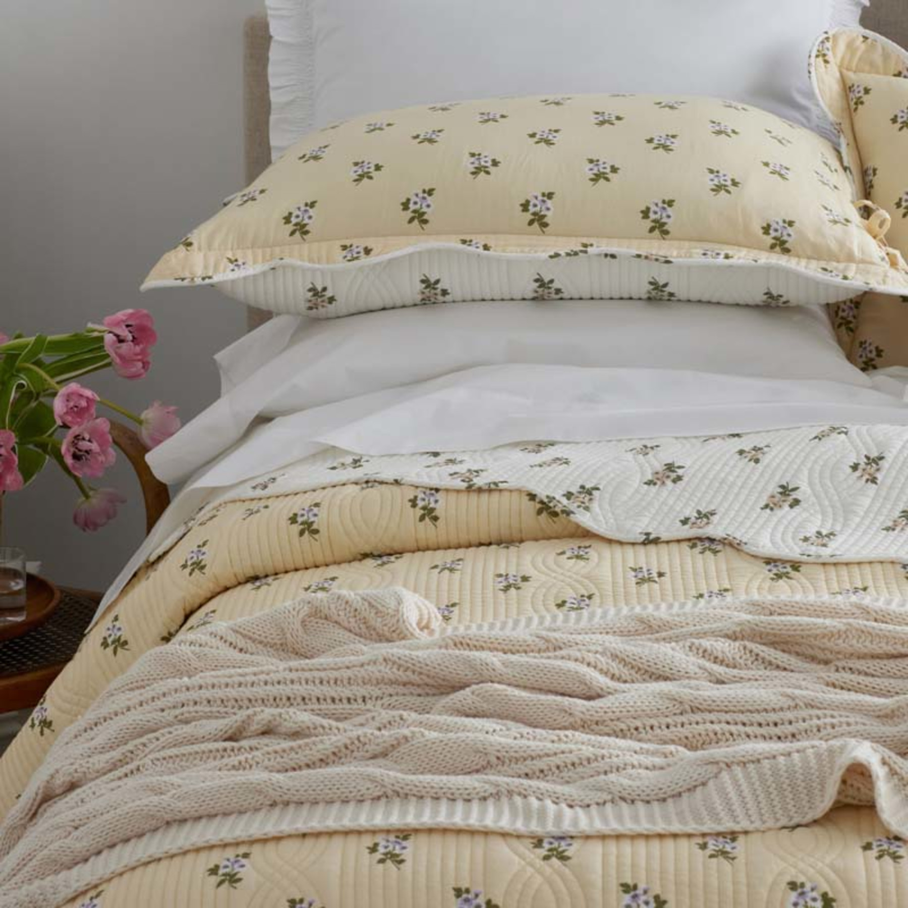 Flower Delight Reversible Quilted Sham - Ivory, Standard | The Company Store