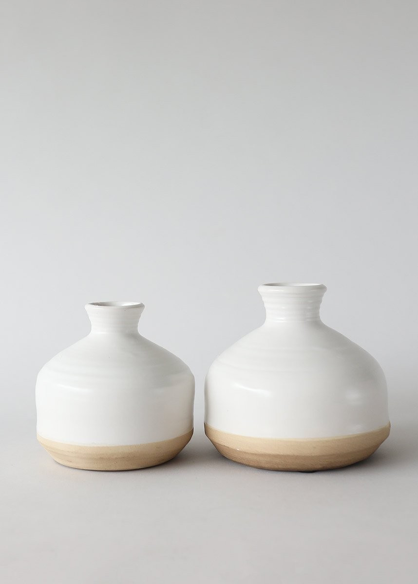 Set of 2 White Matte Glazed Ceramic Bud Vases - 5-5.5" Tall | Afloral (US)