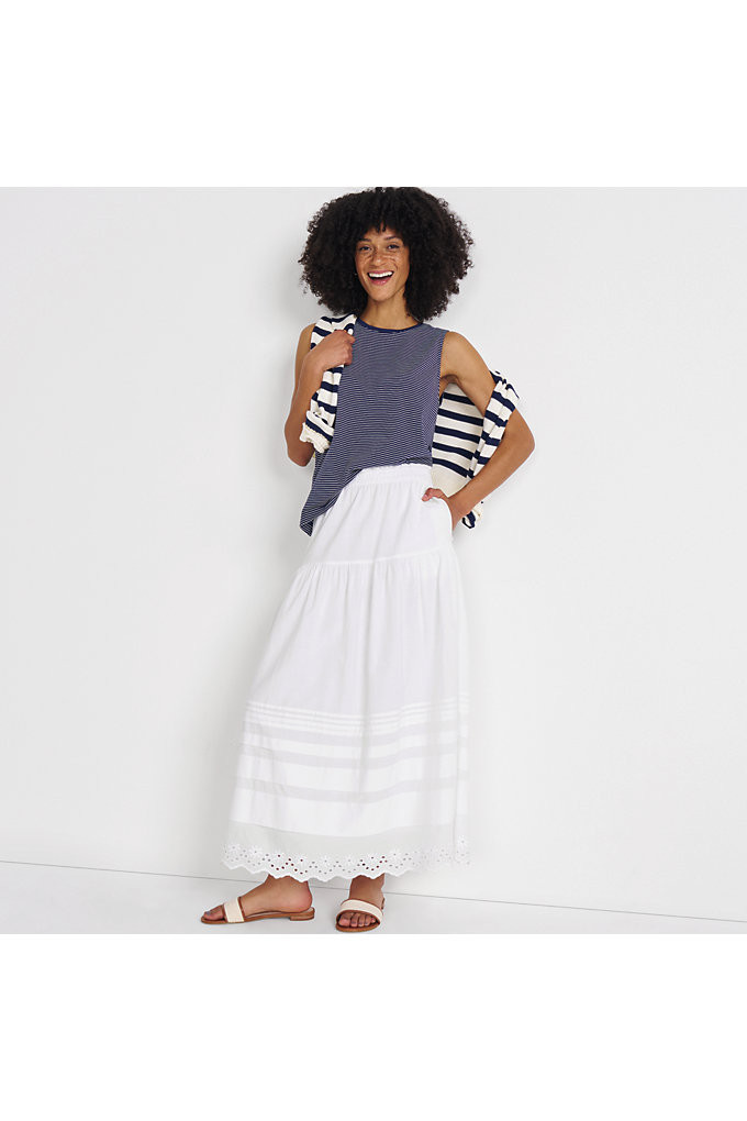 Women's Voile Tiered Eyelet Maxi Skirt - Lands' End - White - M | Lands' End (US)