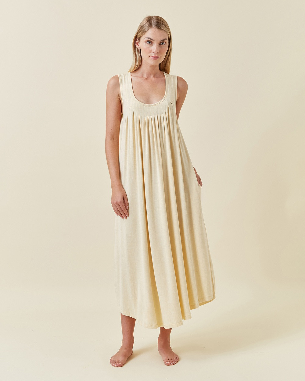 Papinelle - Kate Modal Soft Pleat Front Maxi Nightie - Sleepwear (Lemon Cream) Kate Modal Soft Pleat Front Maxi Nightie | THE ICONIC (AU & NZ)
