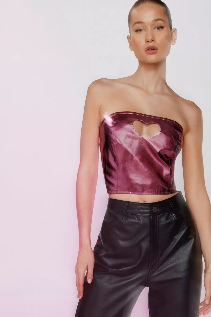 Faux Leather Heart Cut Out Bandeau Top | Nasty Gal (US)