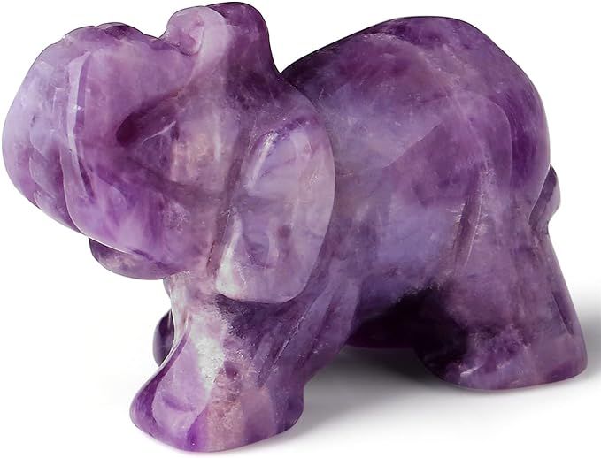 2" Amethyst Elephant Decor Healing Crystal Cute Polished Natural Stone Hand-Carved Big Purple Scu... | Amazon (US)